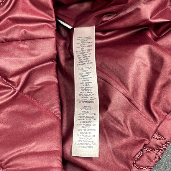 Zenergy by Chico's Quilted Embroidered Jacket Burgundy Velvet Trim Womens Size 0 - Picture 4 of 11